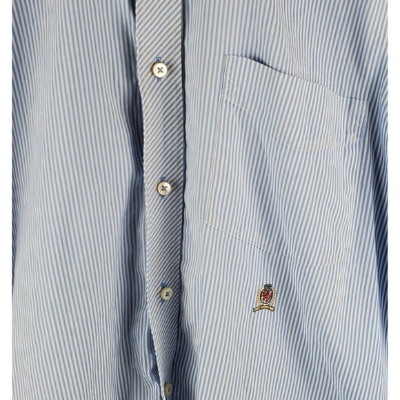 Tommy Hilfiger Mens Y2K Shirt Long Sleeve Button Up Striped White Blue Size L - Picture 3 of 8